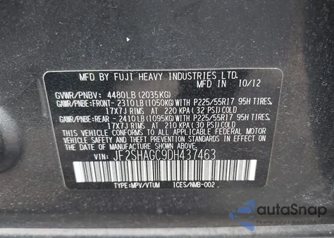 2013 Subaru Forester 2.5X Touring z USA, uszkodzony, nr VIN JF2SHAGC9DH437463